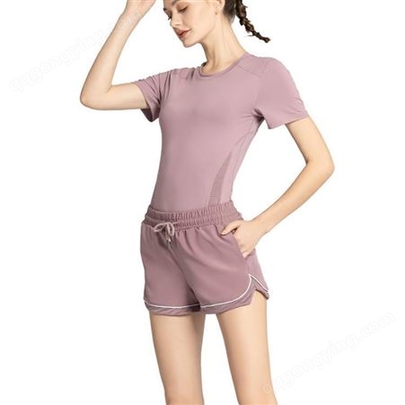 夏季网纱运动服套装女短透气宽松裸感速干户外跑步运动套装女